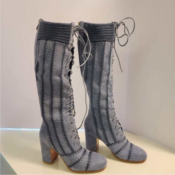 Free People × Silent D Blaire Lace-Up Boots Light Grey Blue Suede - Picture 4 of 12